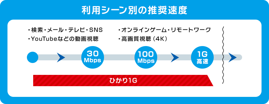 利用シーン別の推奨速度/検索・動画視聴が中心なら「ひかり30M」でOK